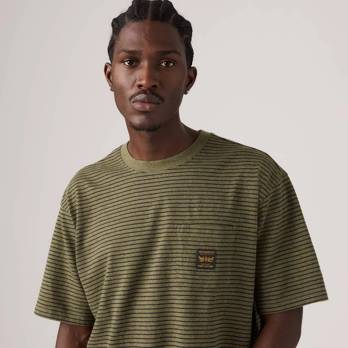 Рабочая футболка с коротким рукавом и карманом Levi's, Garry Stripe Green Heather - Green — фото 2