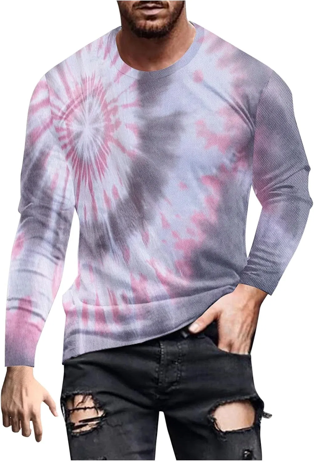 Мужская футболка с длинным рукавом с принтом Tie Dye, Gray