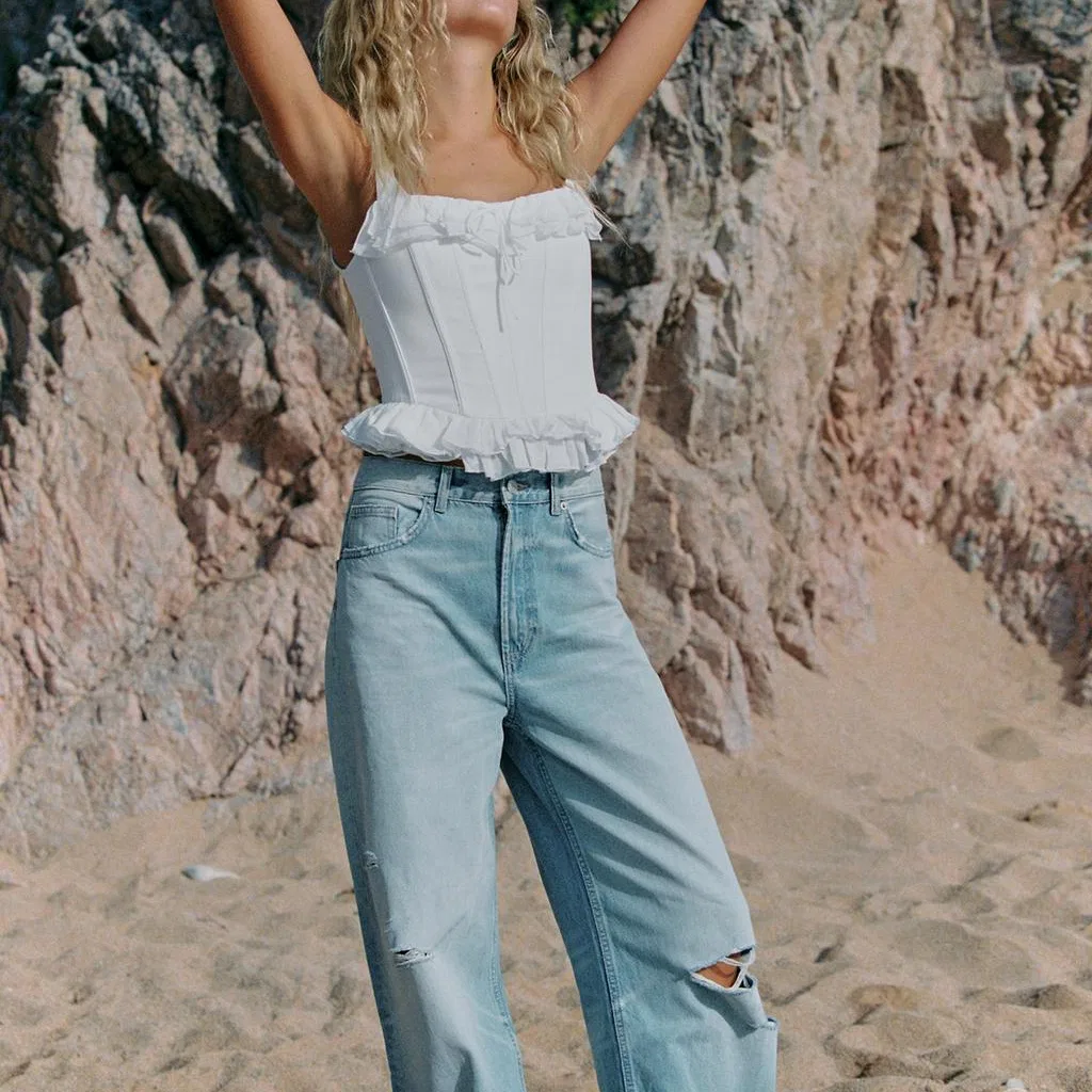 Женский топ без рукавов с приталенной талией, ZARA, White — фото 4