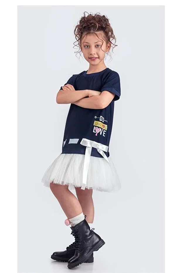 Детское спортивное платье для девочек хлопковое с пачкой Mnk Baby&Kids, Navy Blue — фото 4