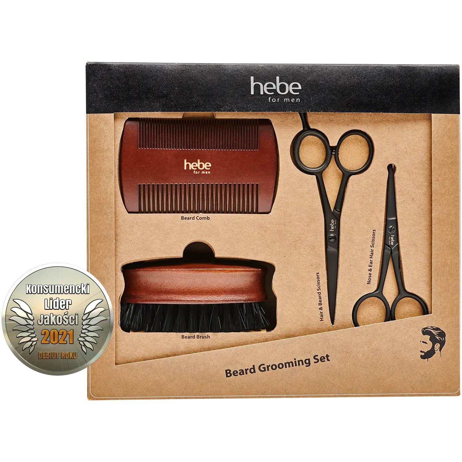 Hebe For Men набор: ножницы для прореживания волос и бороды 1 шт + ножницы для удаления волос в носу и ушах 1 шт + щетка для бороды 1 шт + гребень для бороды 1 шт — фото 4