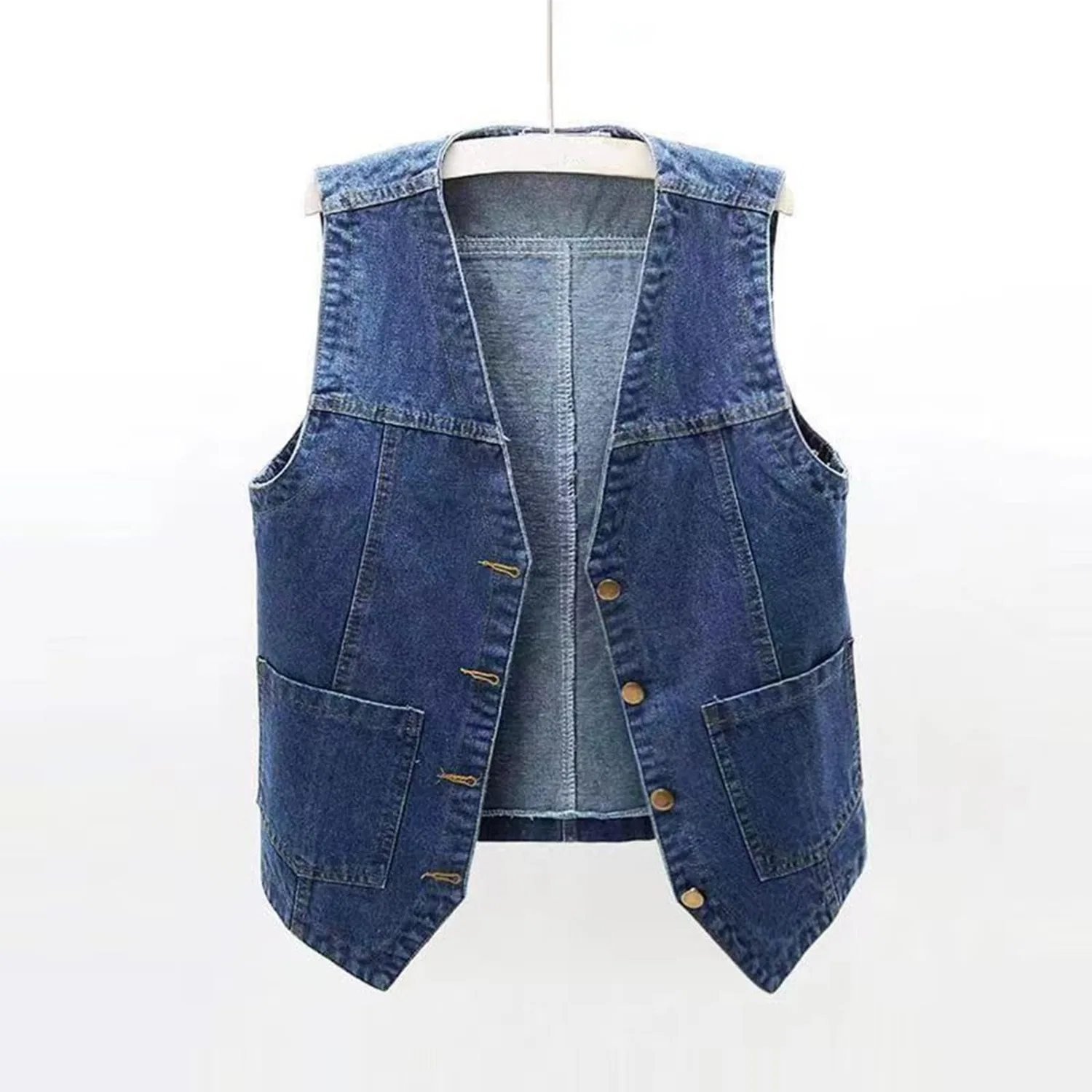 Женский джинсовый жилет с принтом Vintage Washed Button Down Vest, Blu Scuro — фото 3