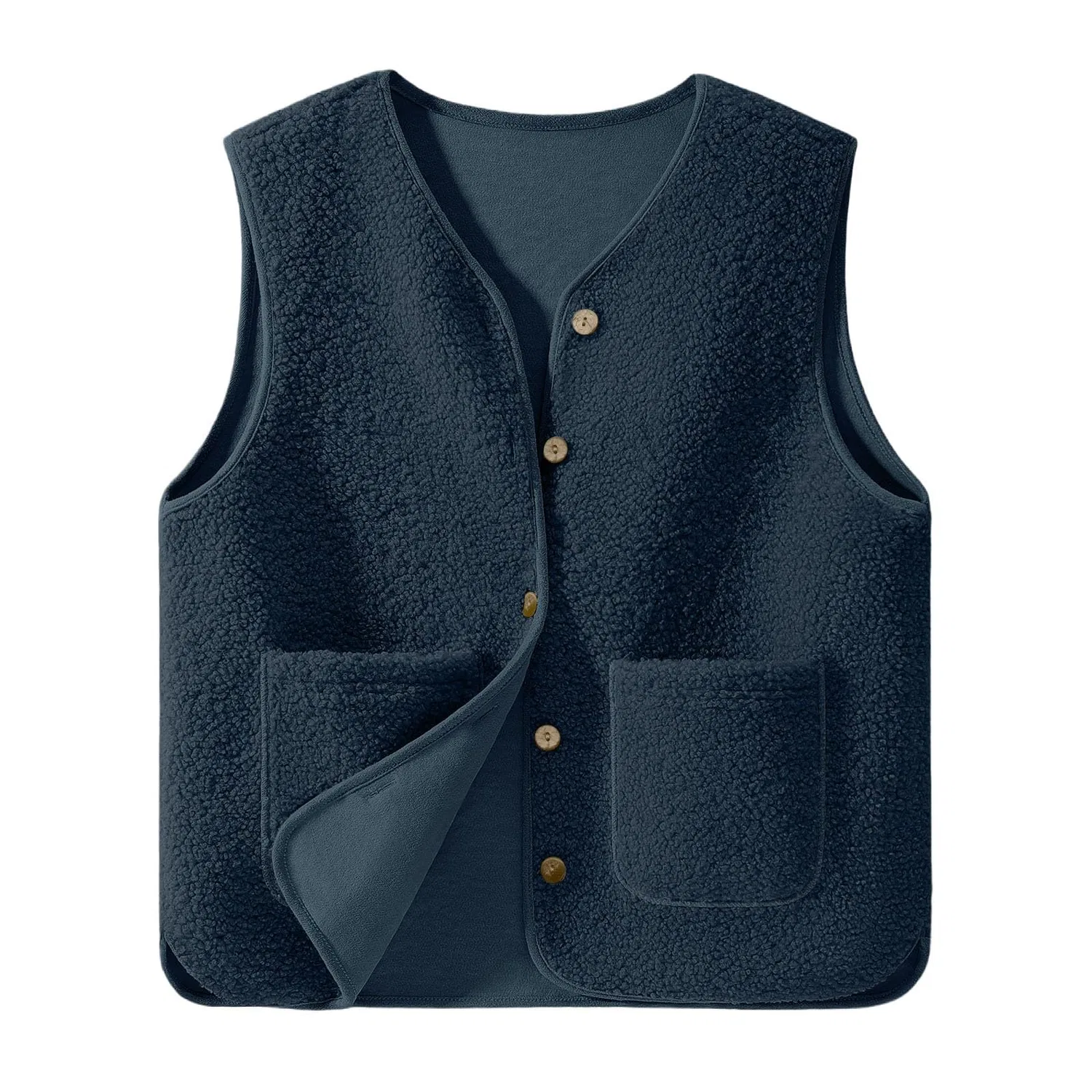 Женский утепленный жилет без рукавов с принтом Fuzzy Teddy Fleece, 02 blu marino