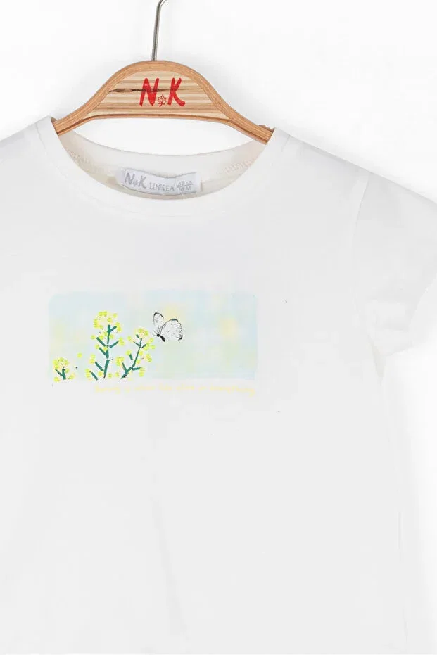 Детская футболка для девочек с принтом Butterfly Nk Kids, Ecru — фото 2