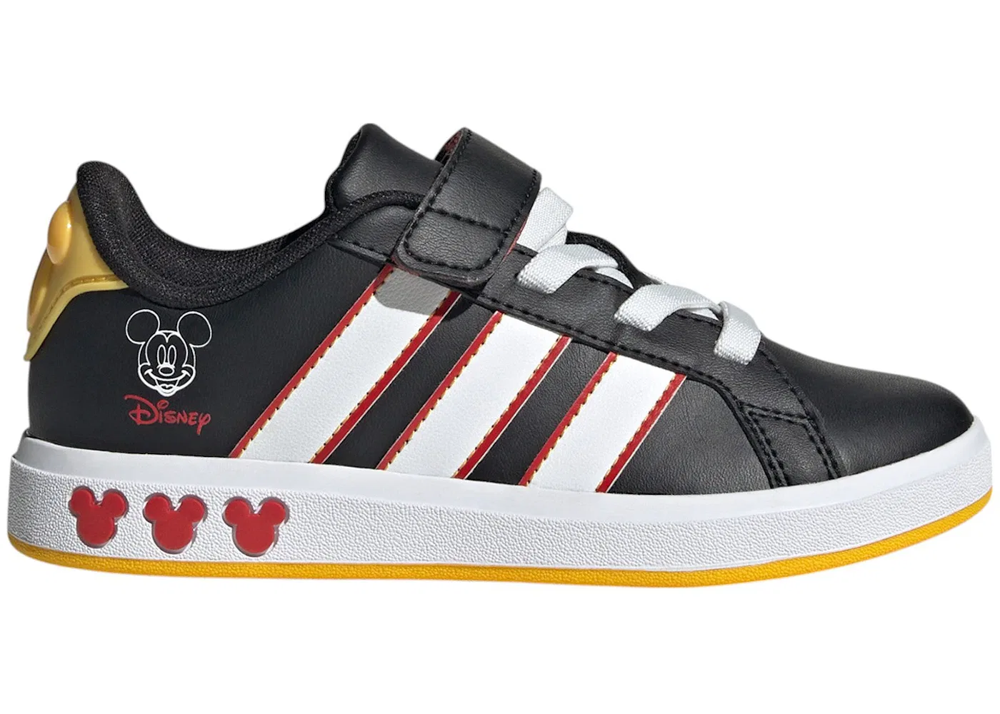 Детские кроссовки Lifestyle с принтом Mickey Mouse Adidas Grand Court, Core Black/Cloud White/Collegiate Red