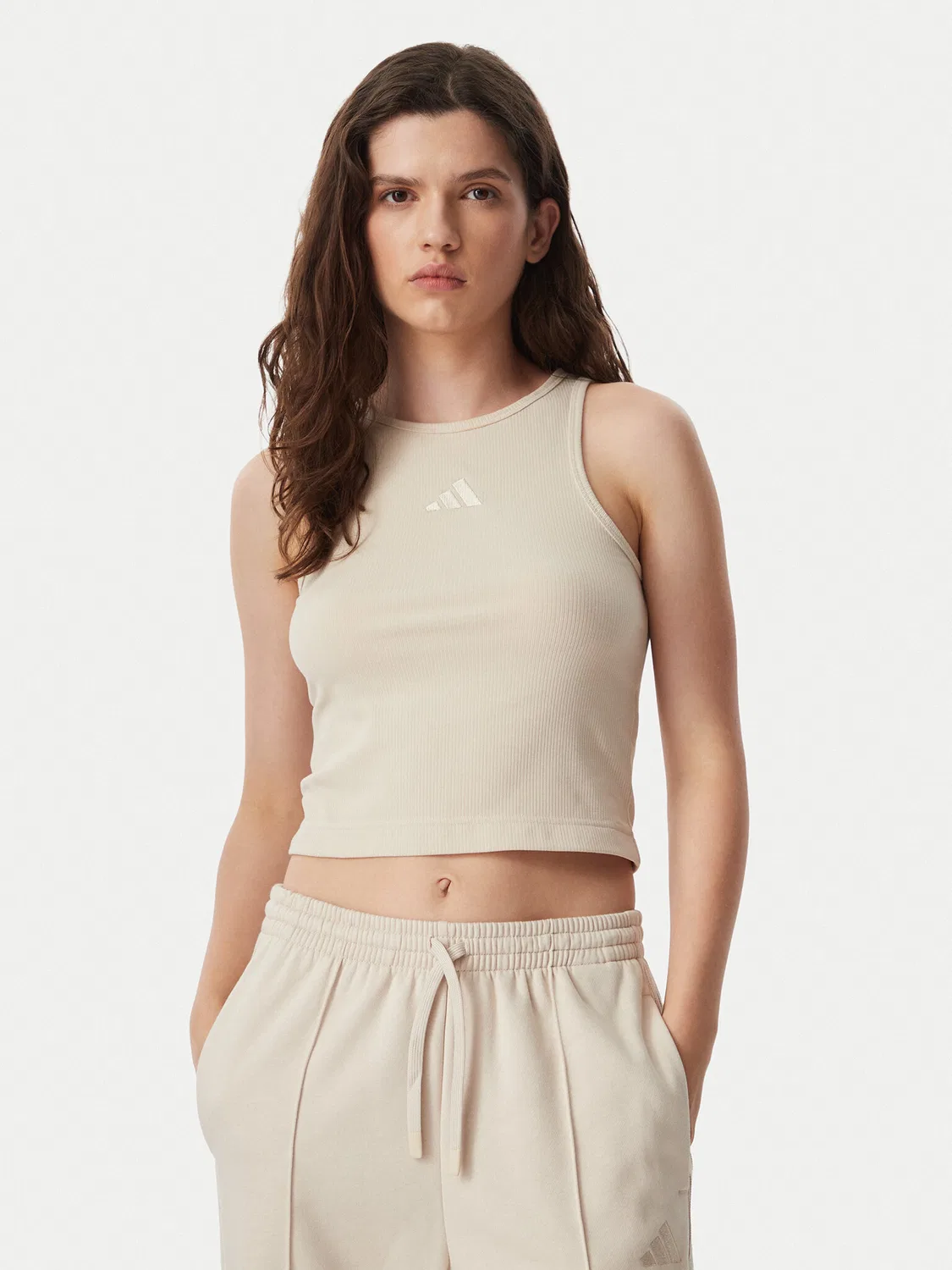 Женский топ облегающего кроя Kit Small Logo Rib Tank Adidas, кремовый