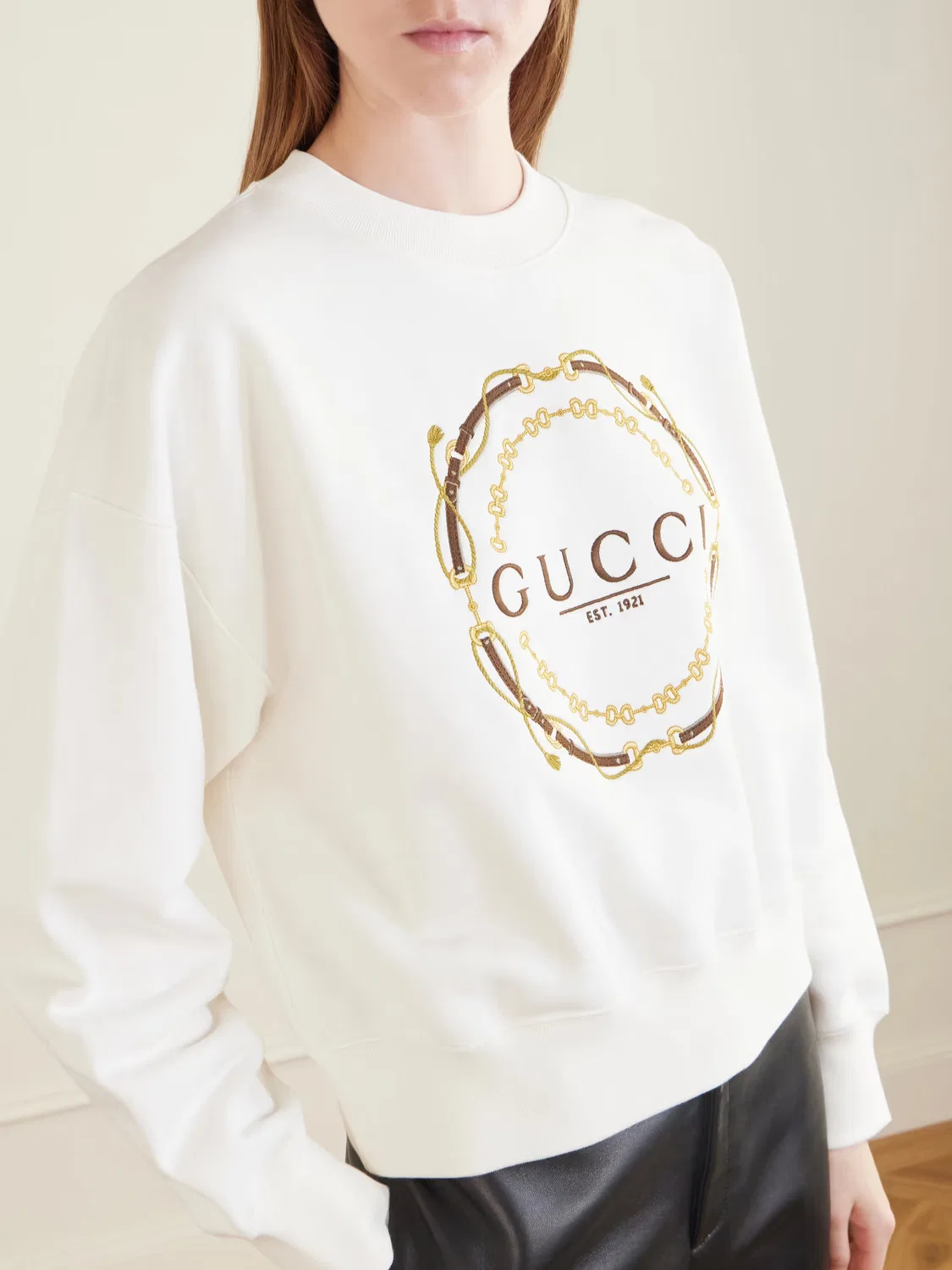 Толстовка Gucci с вышивкой и принтом, из хлопкового трикотажа, белый — фото 4