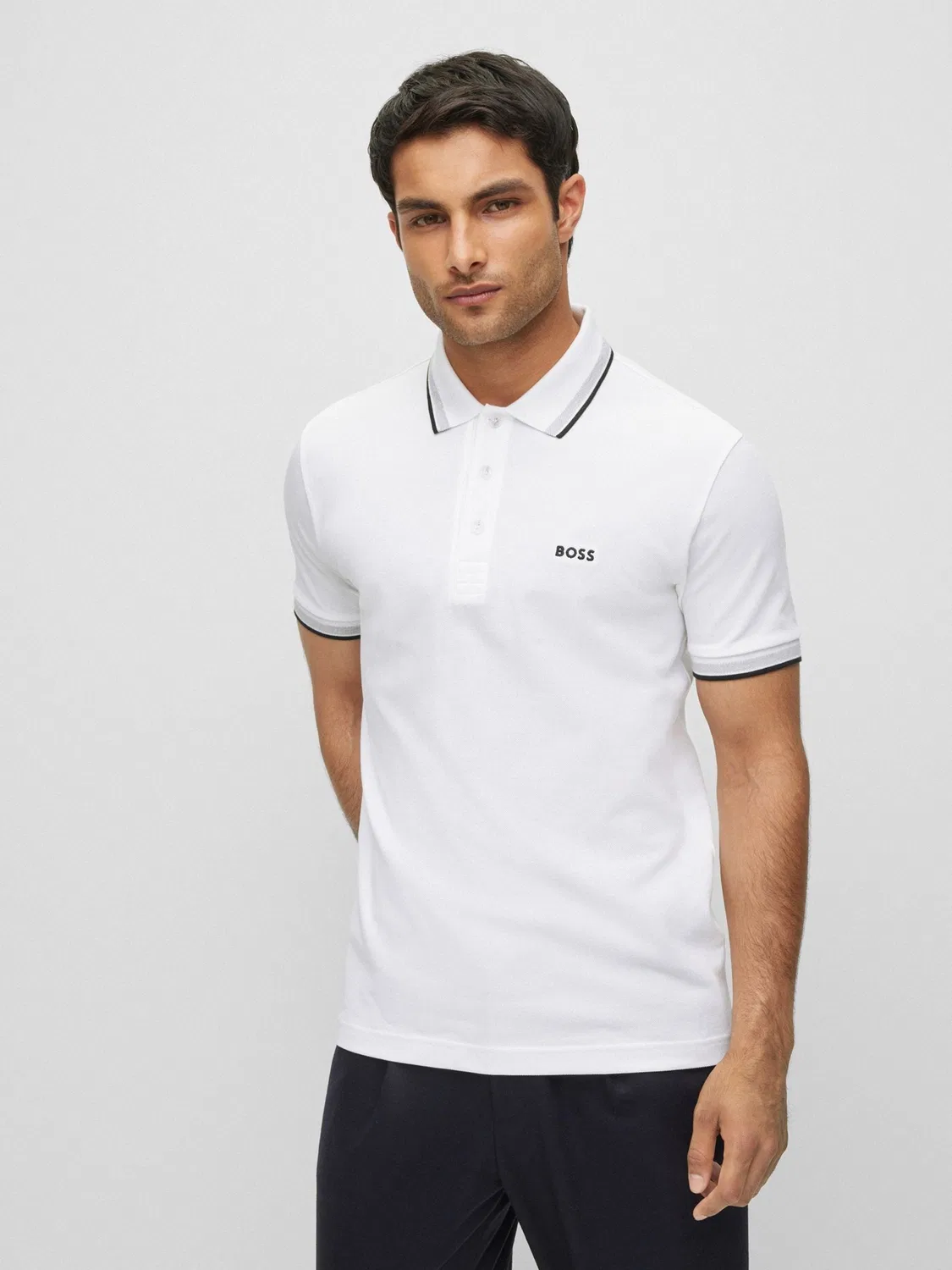 Поло BOSS Regular Fit Paddy с контрастным воротником, белый/серый