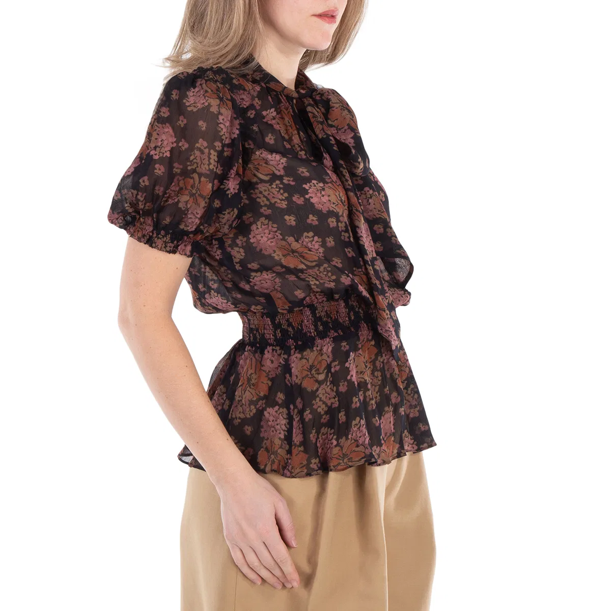 Блуза с принтом Georgette Floral Tie-Neck Blouse Polo Ralph Lauren, Black — фото 2