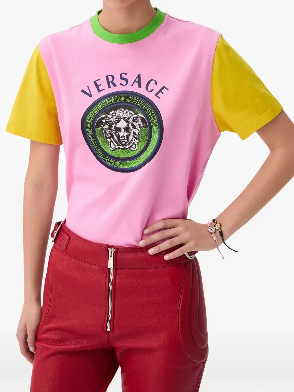 Футболка из хлопкового трикотажа с принтом Versace, розовый — фото 2
