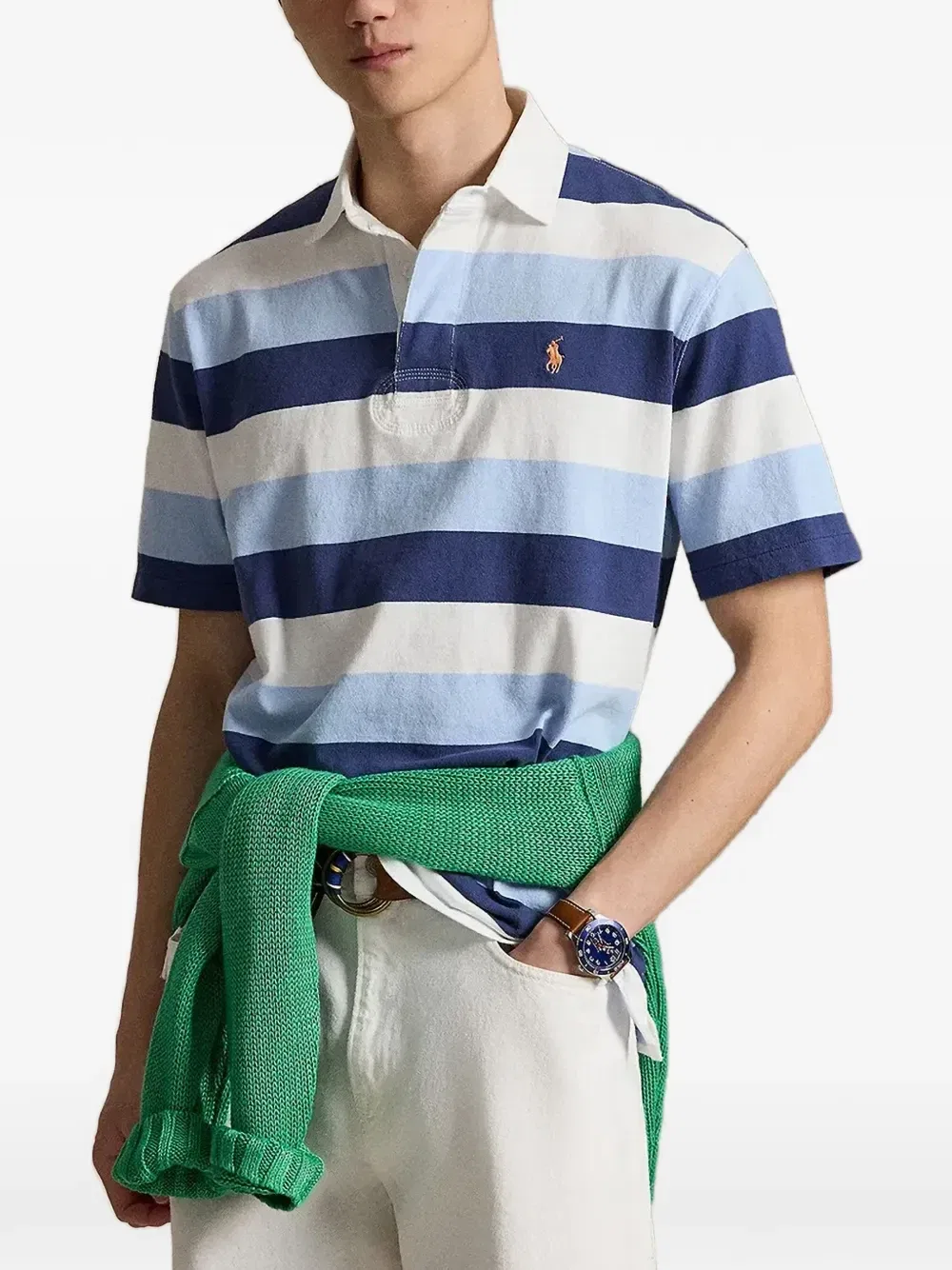Полосатое поло с вышитым логотипом Polo Ralph Lauren, синий