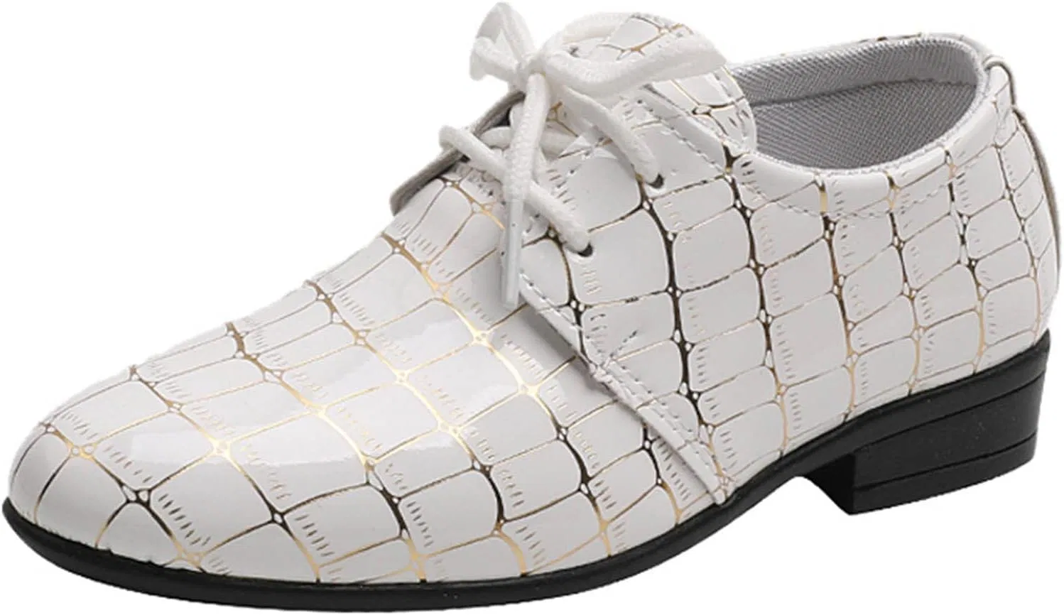 Детские туфли-оксфорды для мальчиков с принтом, модель Boys Pointed Toe Dress Shoes, White