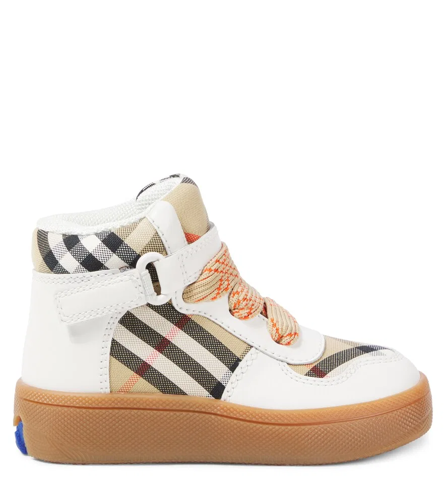Кроссовки Burberry в клетку из кожи и парусины Burberry Kids, мультиколор — фото 3