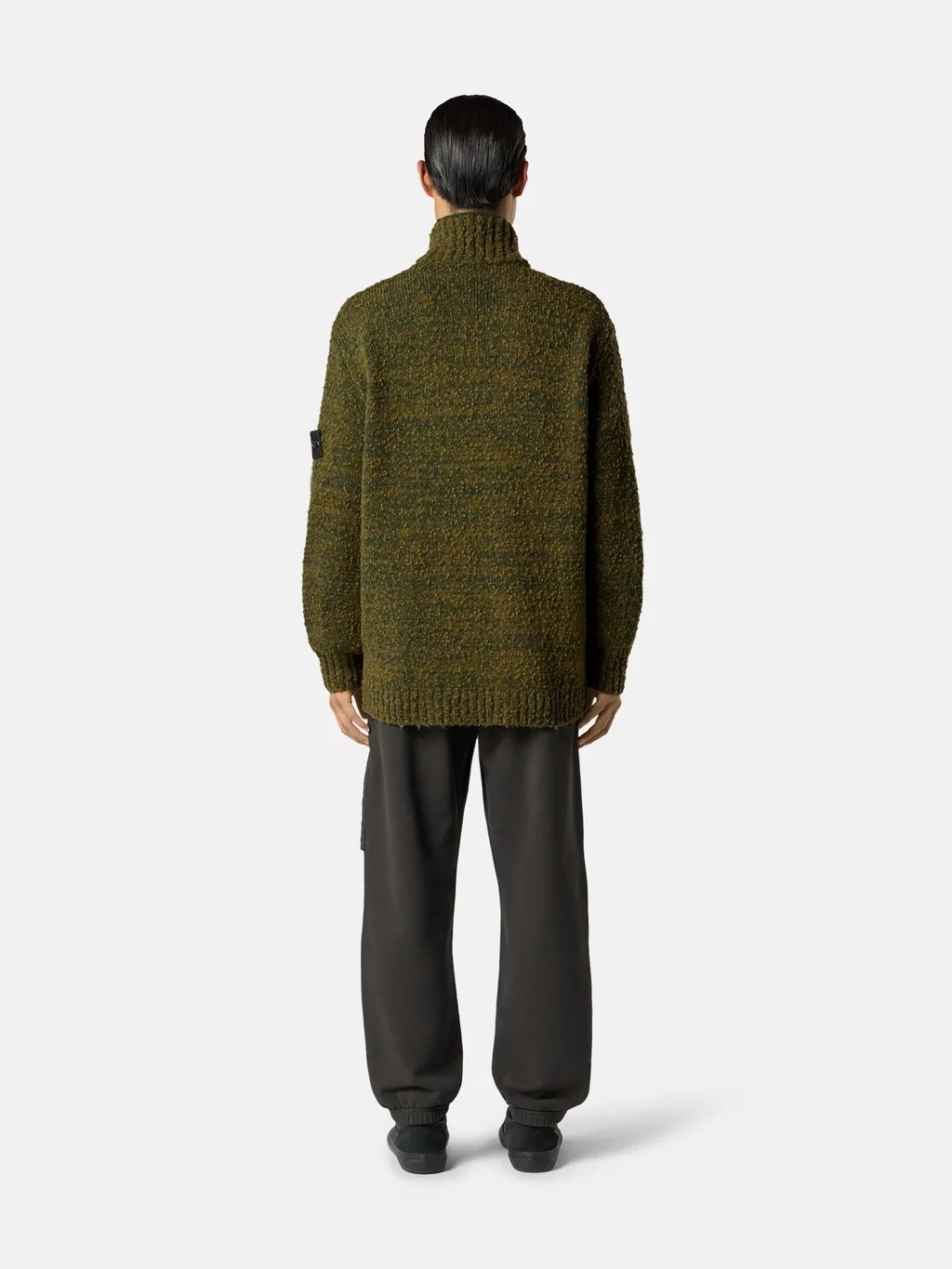 Мужской свитер Stone Island Loose-fit Half-zip With Ribbed Trims, тёмно-зелёный меланж — фото 3