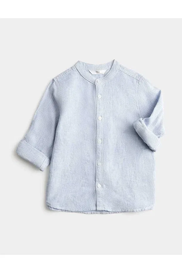 Детская рубашка для мальчиков льняная с длинным рукавом Marks & Spencer, Blue Mix — фото 4
