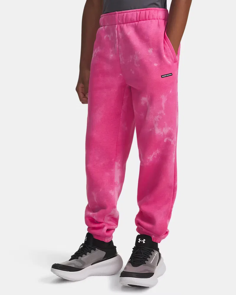 Детские штаны на флисе с начесом, внутренний шов 63,5 см, UA Icon UnderArmour, Pink Frenzy/Black