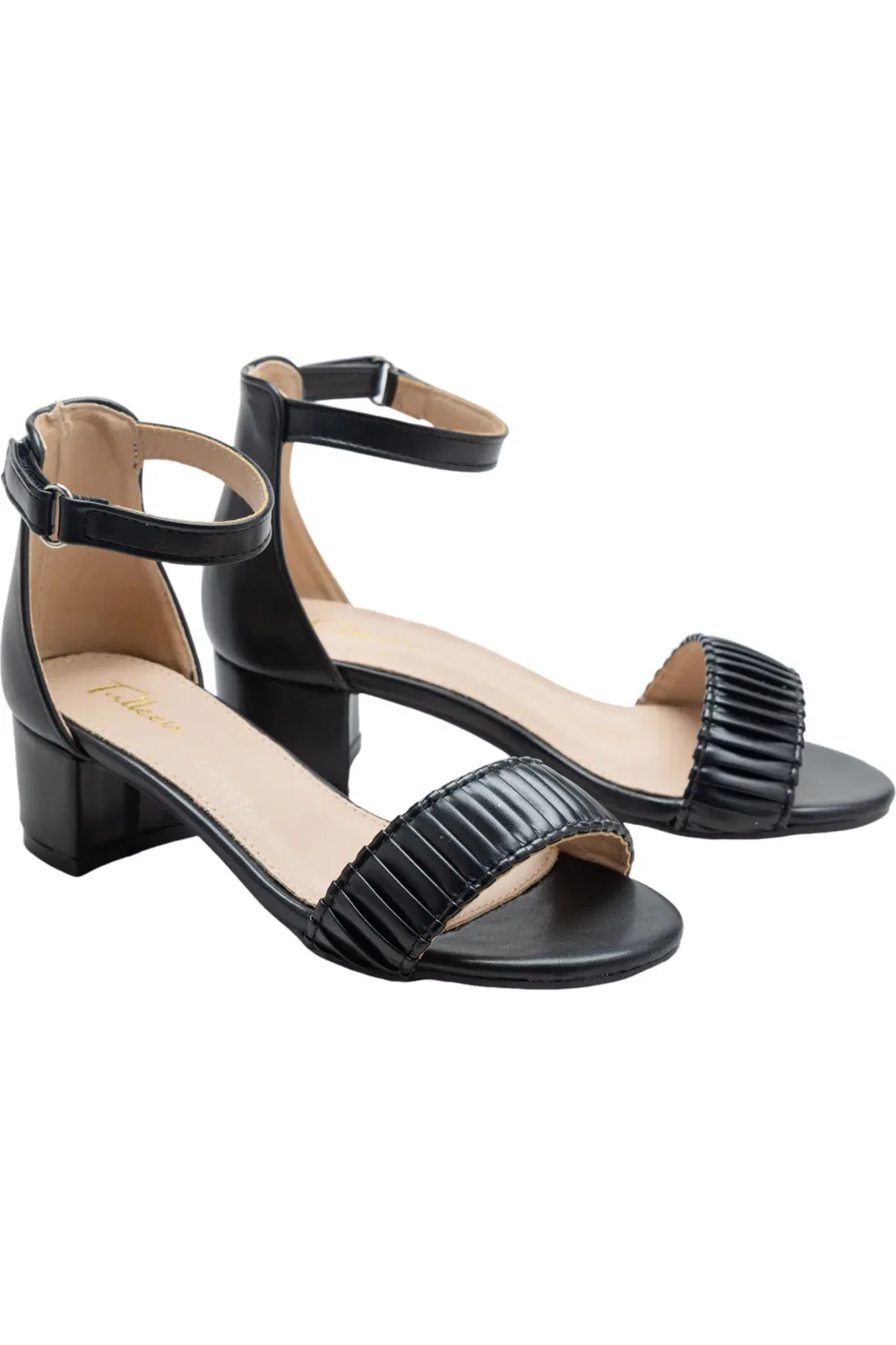 Детские сандалии на каблуке с переплетом Pleated Lined Band Block Heels Tulleen, черный