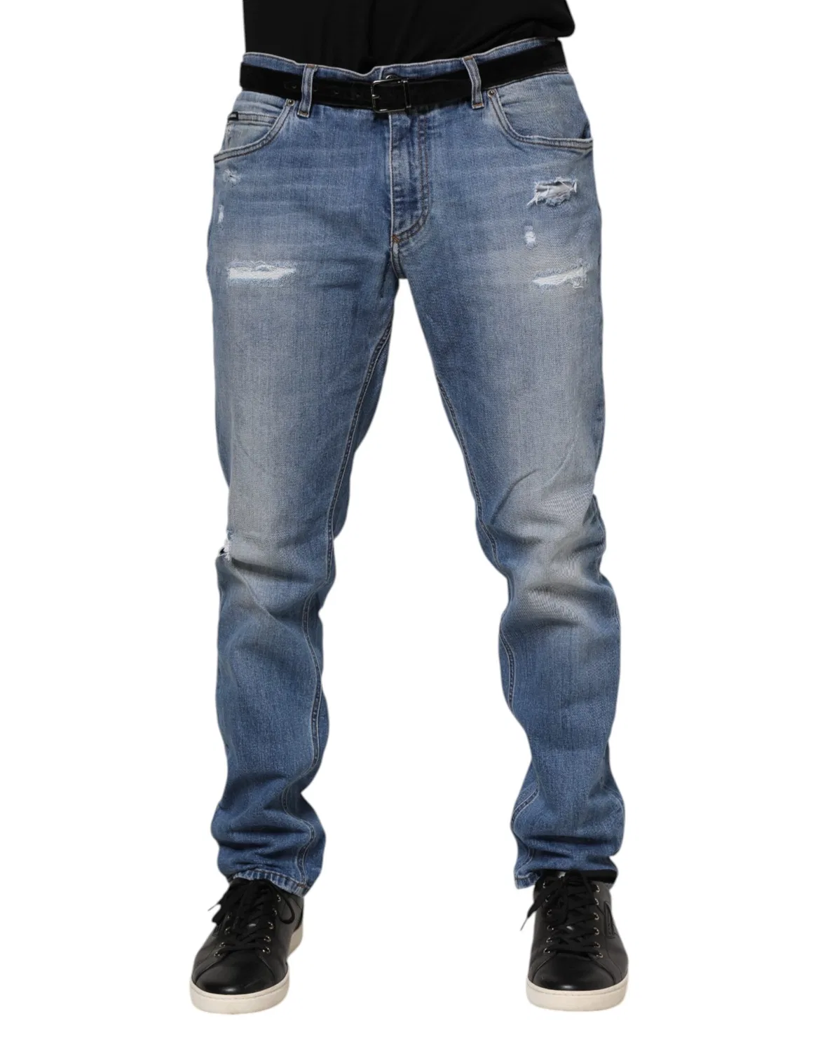 Мужские джинсы с потертостями и логотипом Regular Fit Jeans Dolce & Gabbana, Blue Washed