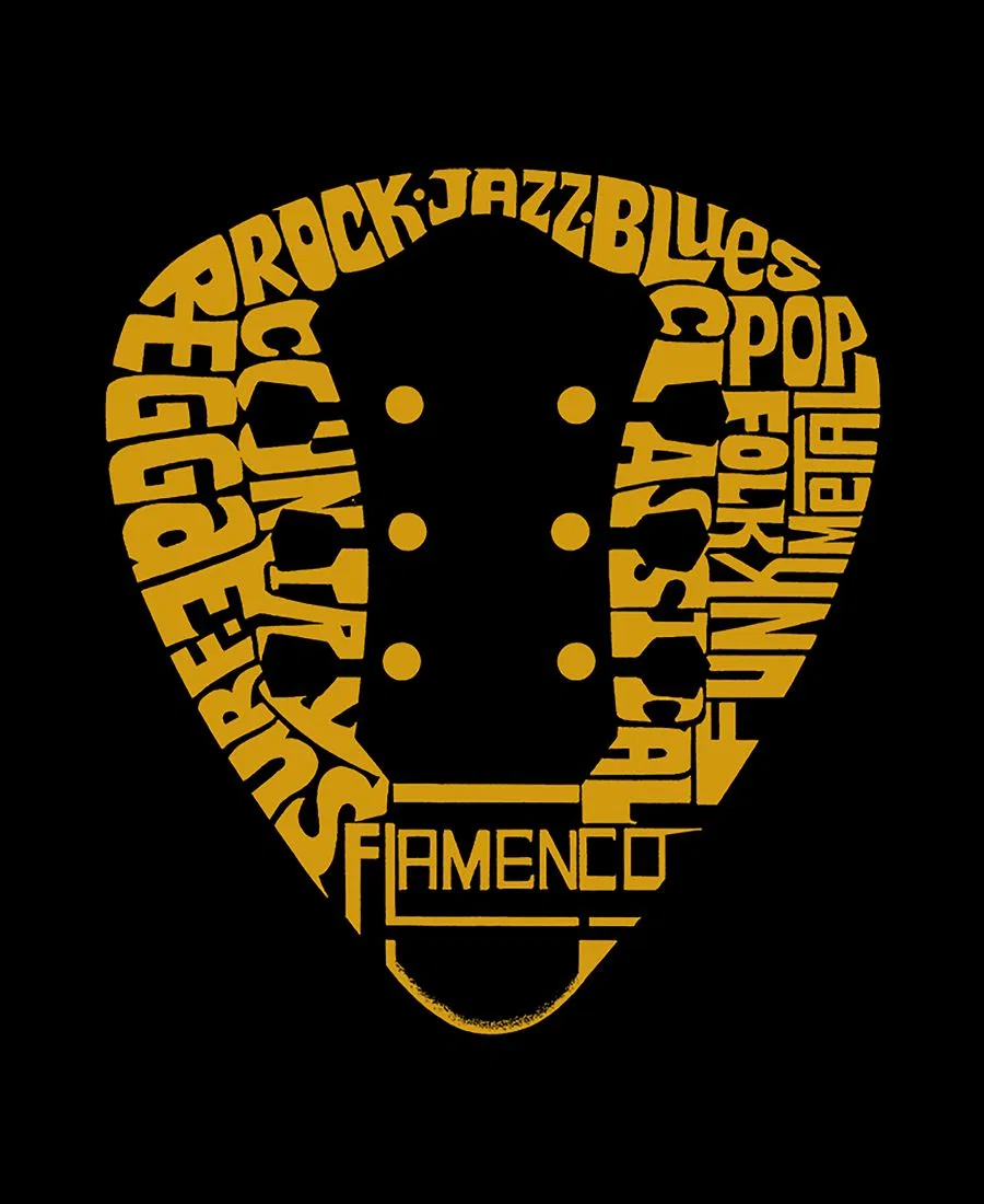 Худи с капюшоном с принтом Guitar Pick Genres Word Art LA Pop Art, Black — фото 3