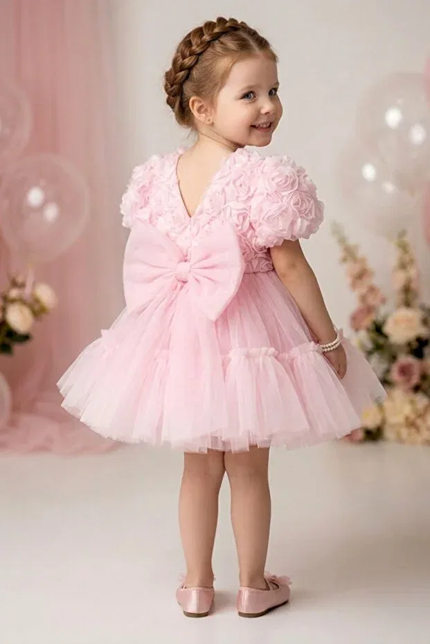 Детское платье для девочек с коротким рукавом Baby Animals, Light Pink