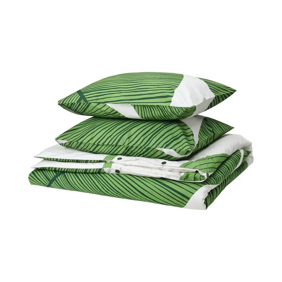 

Комплект постельного белья Ikea Kungscissus, 3 предмета, 240x220/50x60 см, белый/зеленый