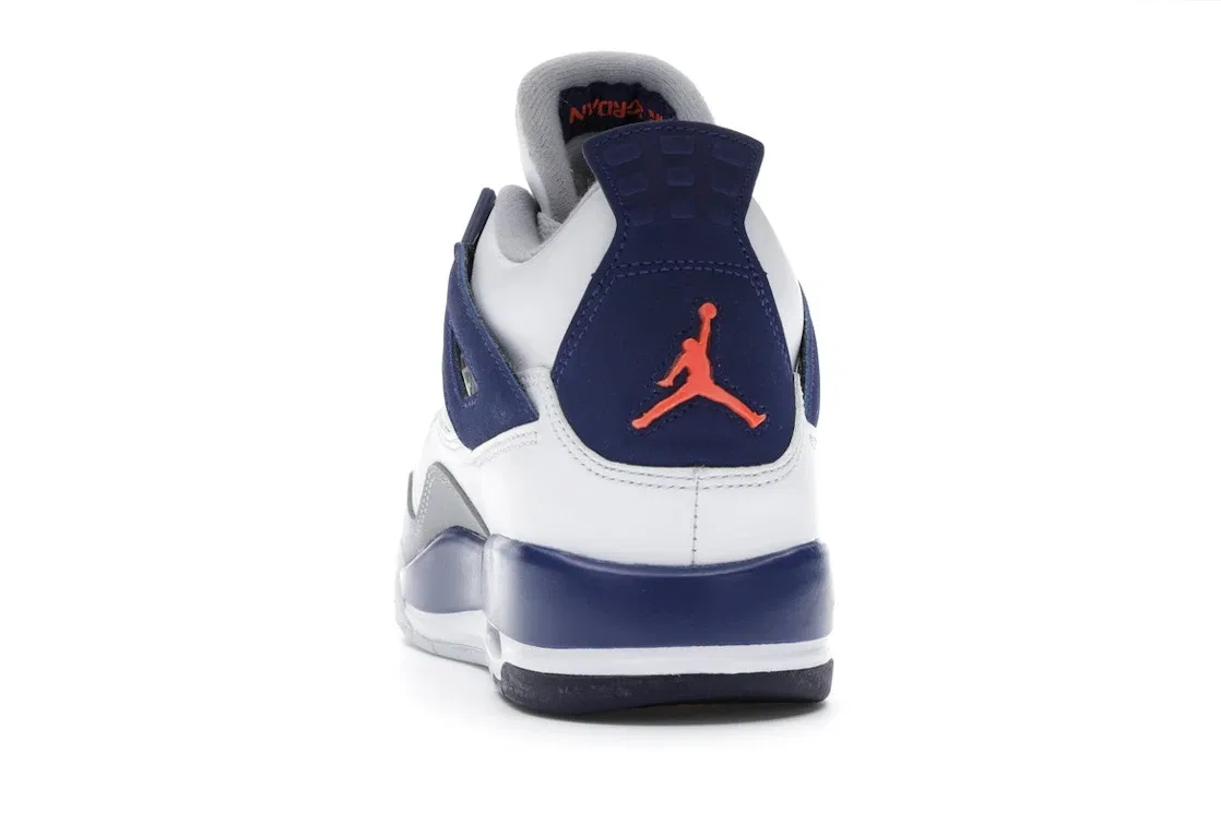 Детские кроссовки с принтом Jordan 4 Retro Jordan, White/Deep Royal Blue-Wolf Grey-Hyper Orange — фото 4