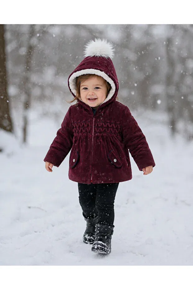 Детское пальто для девочек вельветовое 2.5 tog Babyhola, Burgundy