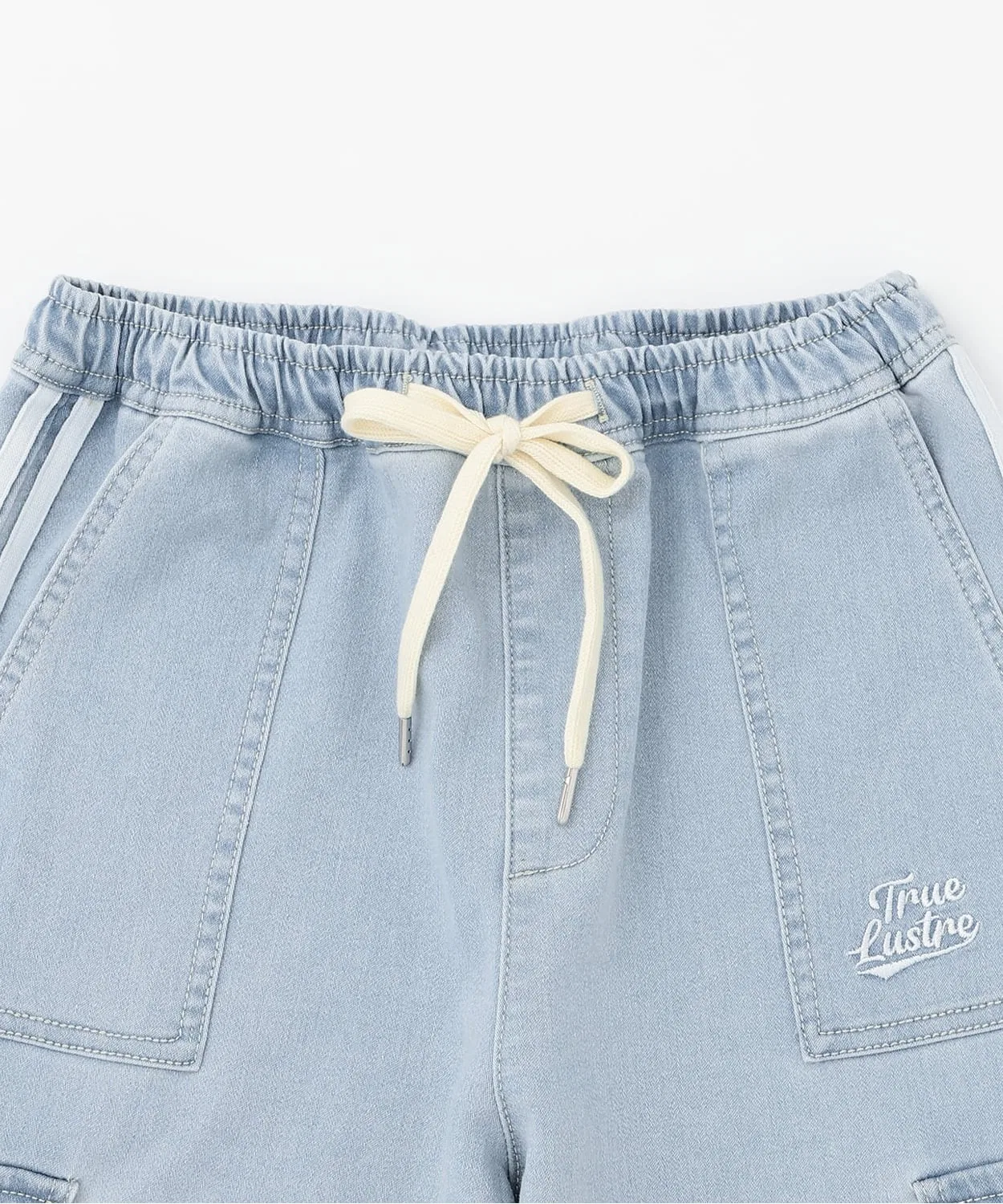 Детские карго-брюки из денима с линиями PINK-latte, Light Blue — фото 3