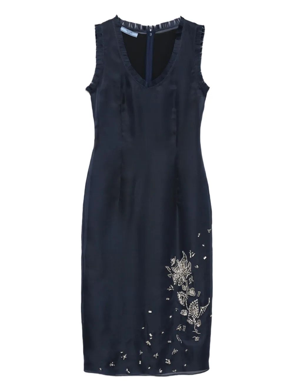

Шелковое платье миди с вышивкой Prada, синий