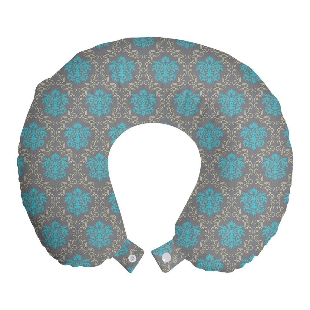 

ABAKUHAUS Damask Travel Pillow Подушка для шеи, венецианский итальянский, пенопласт, дорожные принадлежности для самолета и автомобиля, 30x30 см, какао небесно-голубой желтый
