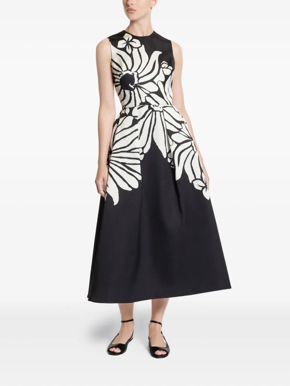 

Платье миди с цветочным принтом Elie Saab, черный
