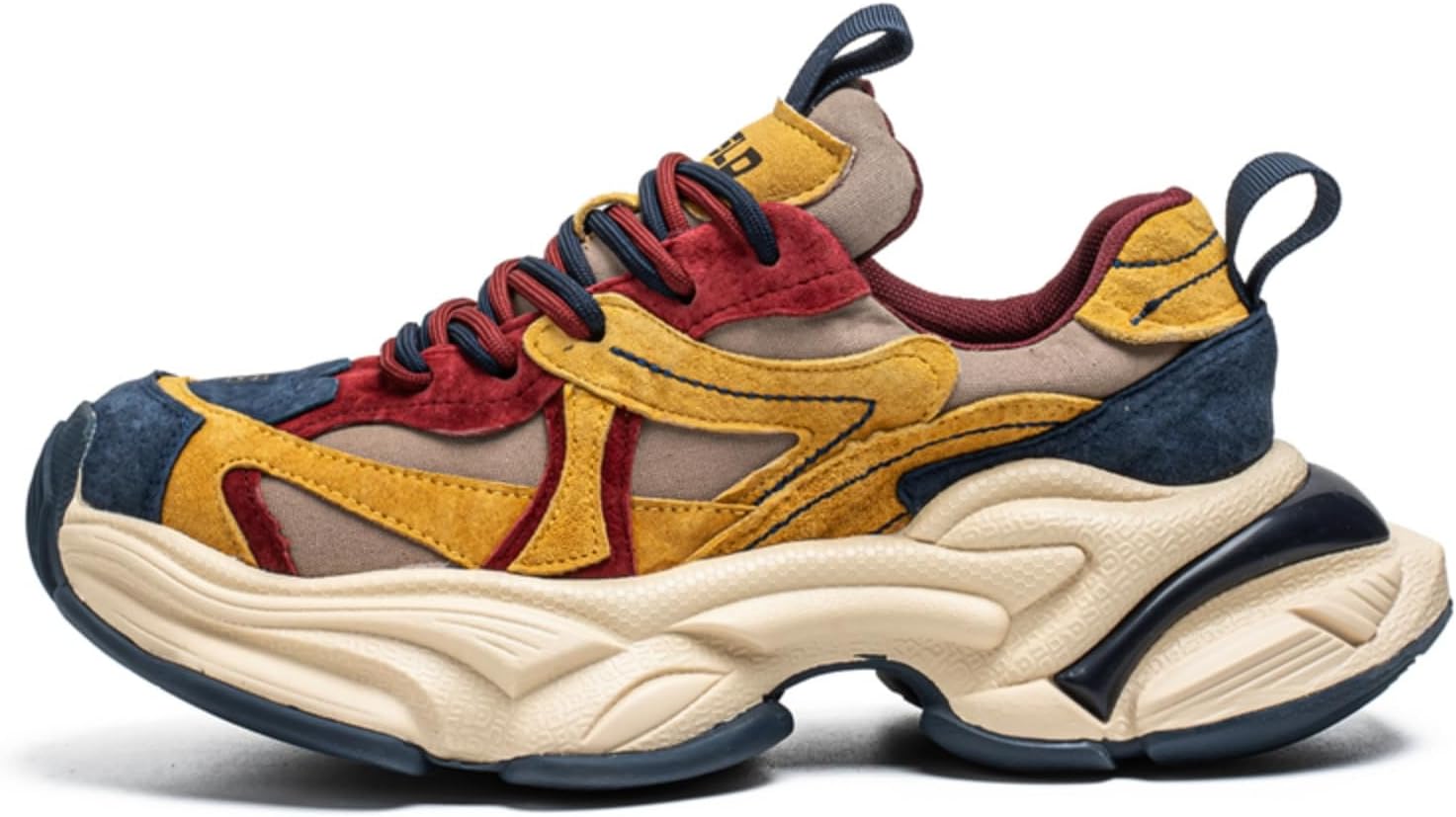 

Мужские массивные кроссовки, модные ретро беговые туфли на платформе с круглым носком, шнуровкой, низким верхом, удобные повседневные спортивные туфли, нескользящие, легкие для ходьбы Yrzhgdl, желтый