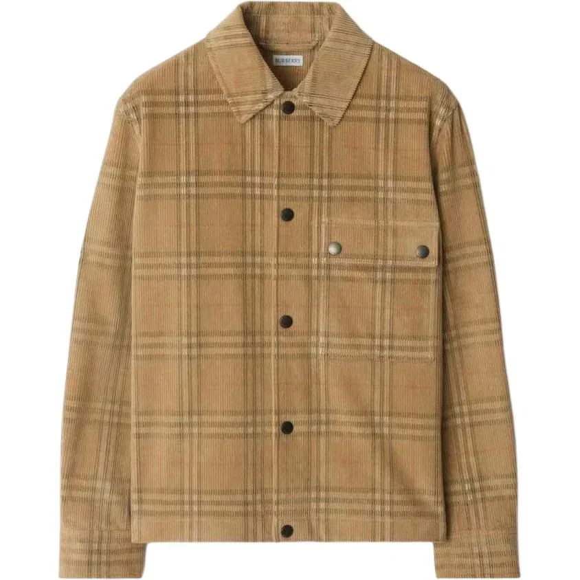 Рубашка-овершерт Burberry вельветовая в клетку, кэжуал, коричневый
