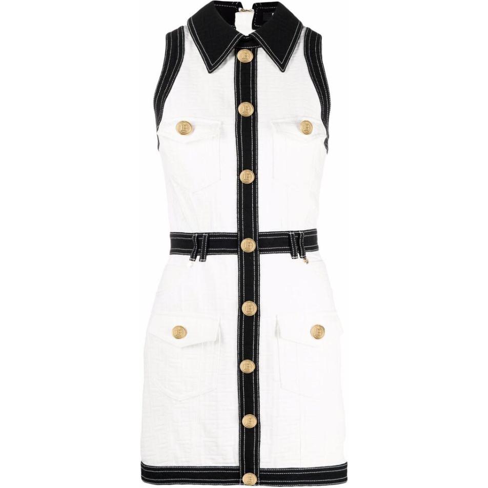 

SS22 Белое платье без рукавов для женщин BALMAIN