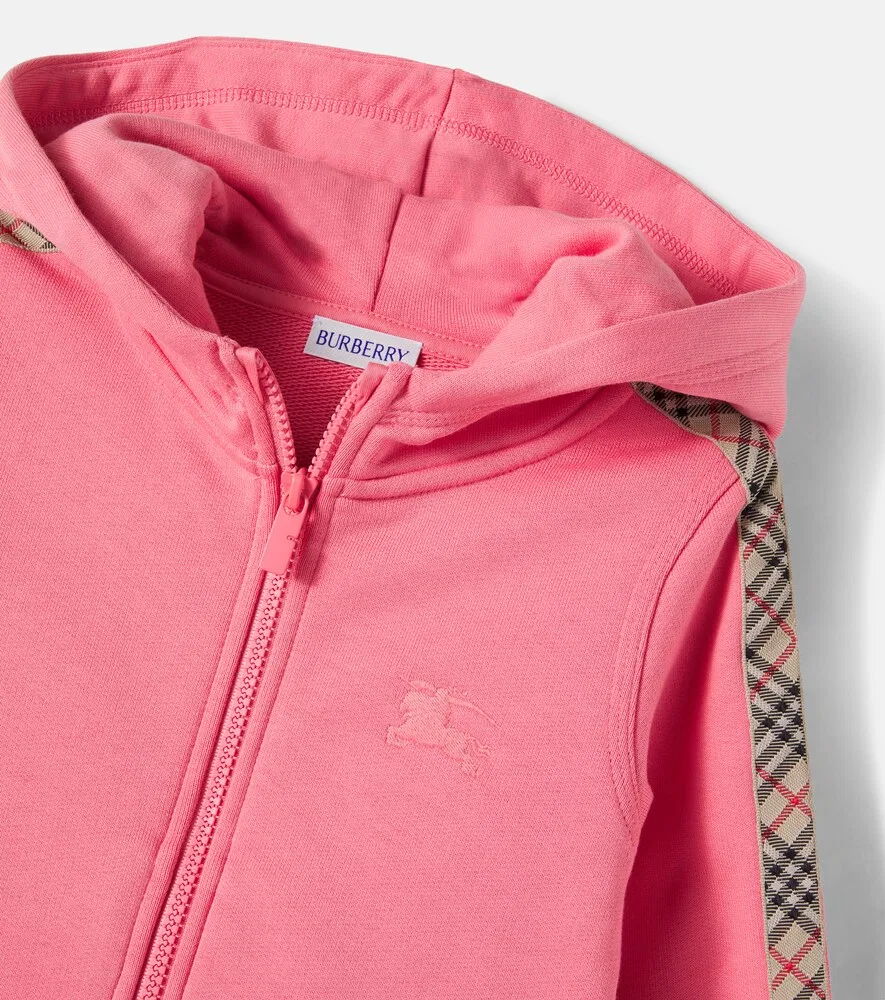Худи на молнии из хлопка Burberry Check EKD Burberry Kids, розовый — фото 4