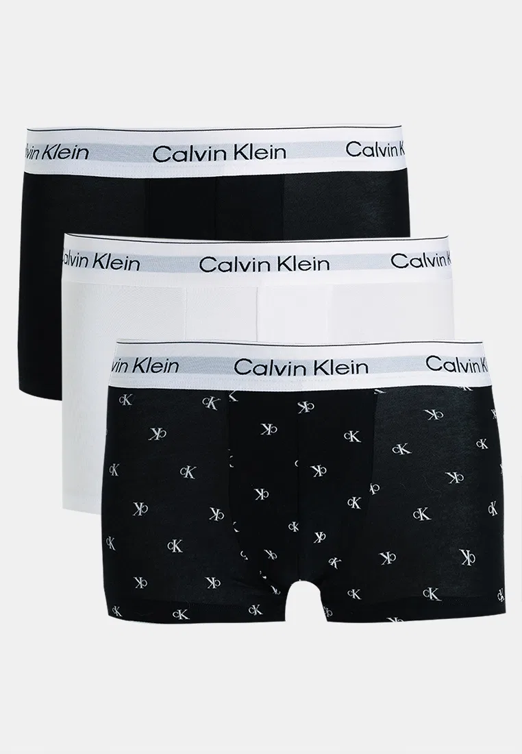 Трусы, 3 шт., хлопок с эластаном, низкая посадка, Icon Calvin Klein, мультиколор