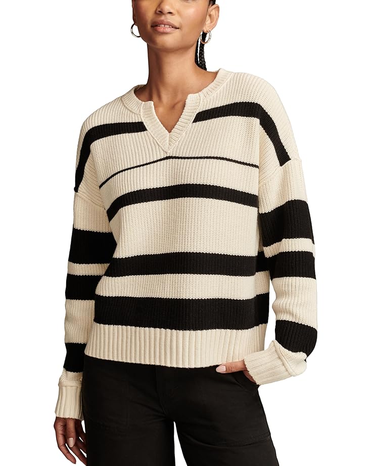 

Свитер Lucky Brand Notch Neck Pullover, цвет Tofu/Black Stripe