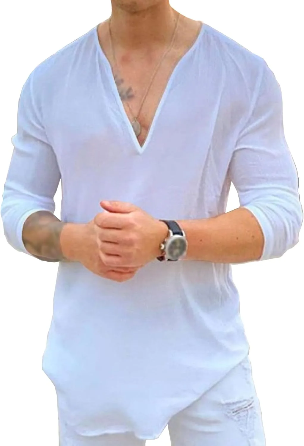 

Майифу-GJ мужская футболка с V-образным вырезом, дышащая, однотонная, облегающая Maiyifu-GJ