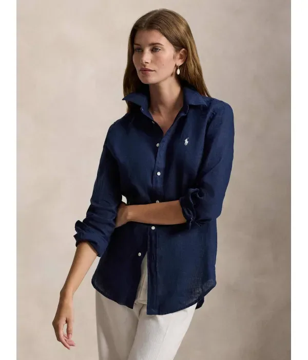 Льняная рубашка classic fit Polo Ralph Lauren, темно-синий