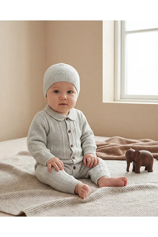 Детское боди-комбинезон с кабельным вязанием Bereli Knitwear Minory Baby, Gray