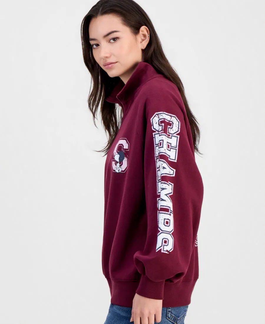 Свитшот с четверть-молнией Snoopy Varsity Peanuts, Windsor Wine — фото 2