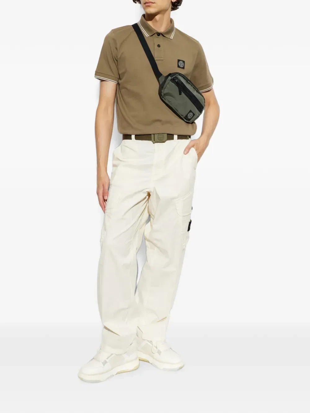Поло с нашивкой-логотипом и оторочкой Stone Island, коричневый — фото 2