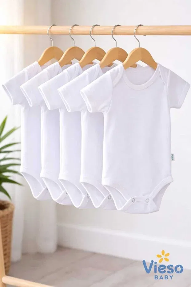 Детское боди-комбинезон с коротким рукавом хлопковый набор 5 шт Vieso, White Shortsleeve