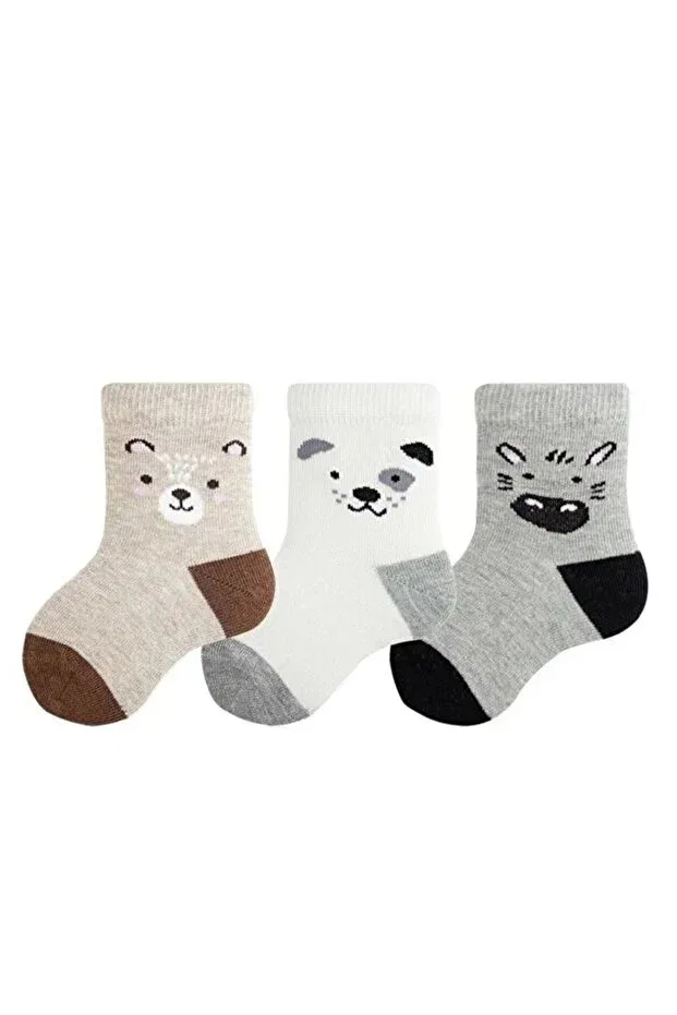 Детские носки для мальчиков хлопковые Animal Themed Semoor, Brown-Grey-White