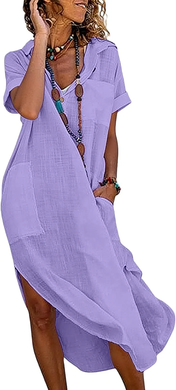 Женское летнее платье с разрезом Linen, Purple