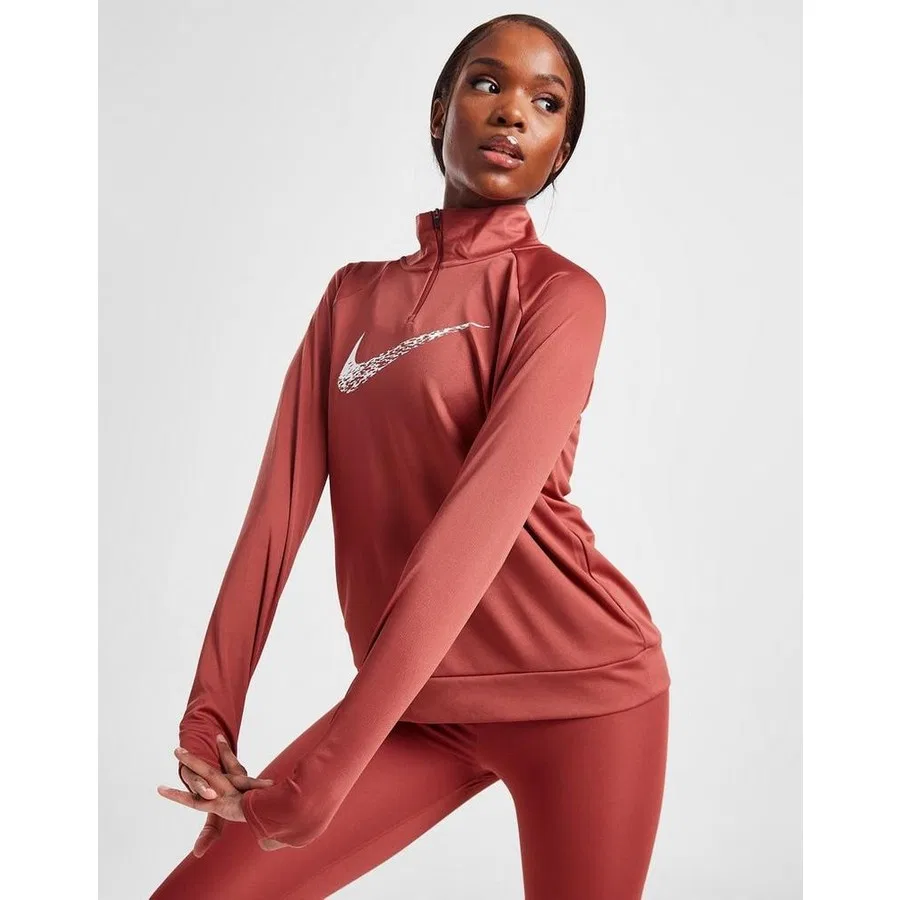 Женский спортивный лонгслив с 1/4 молнией Running Swoosh Nike, Терракотовый — фото 2