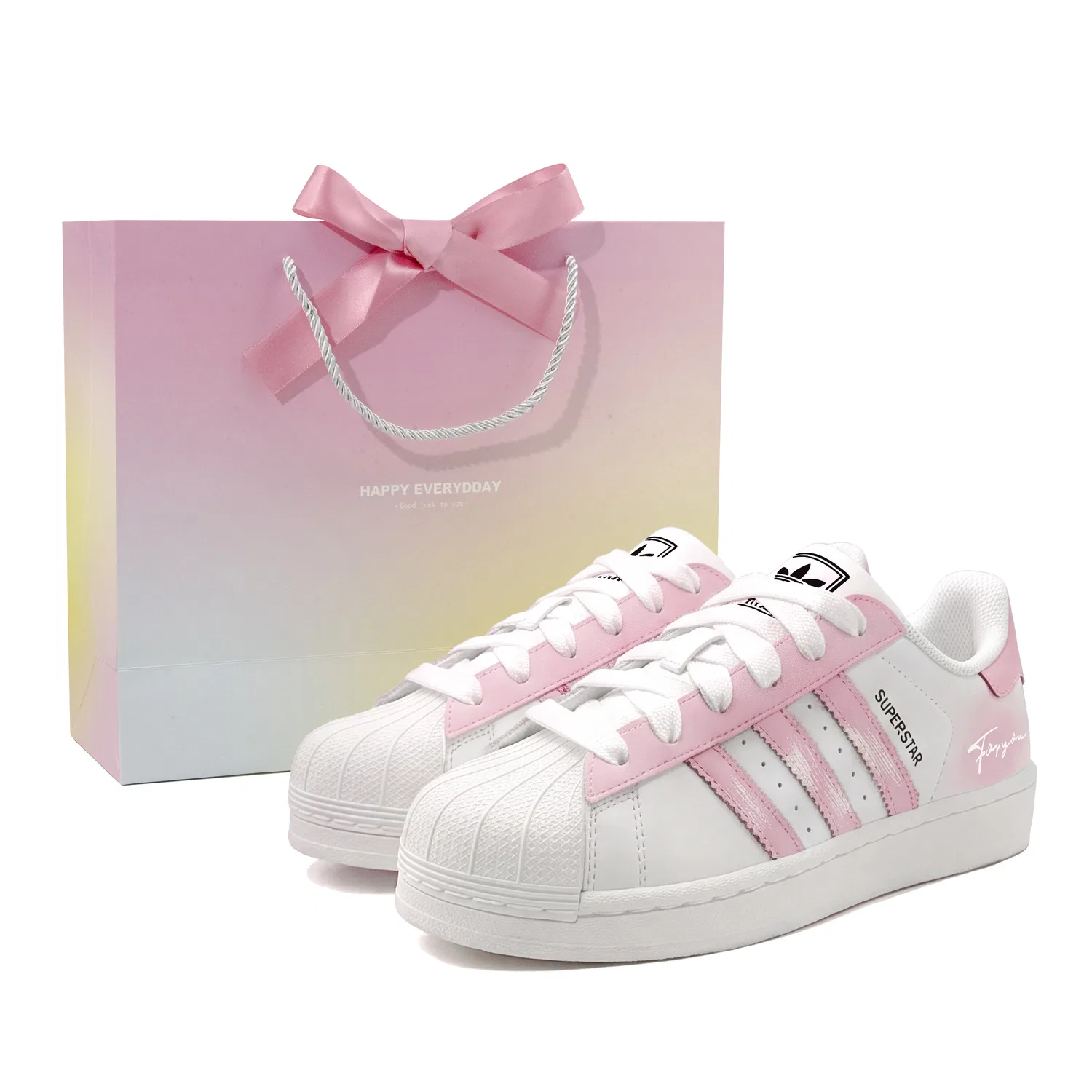 Детские кроссовки для скейтбординга с кастомным дизайном Adidas Originals Superstar 2, Cherry Blossom Pink-Peach Heartbeat Limited Edition
