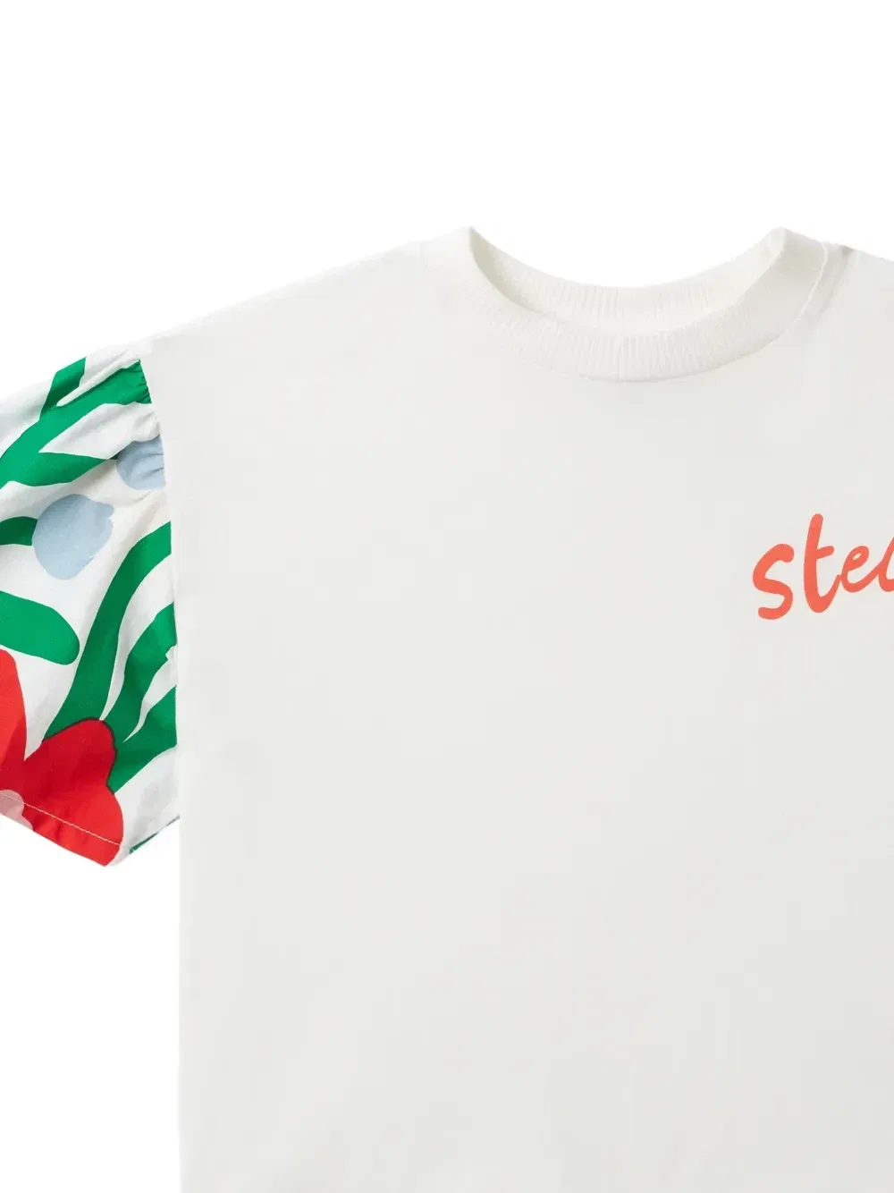Футболка с цветочным принтом и рукавами-фонариками Stella McCartney Kids, белый — фото 3