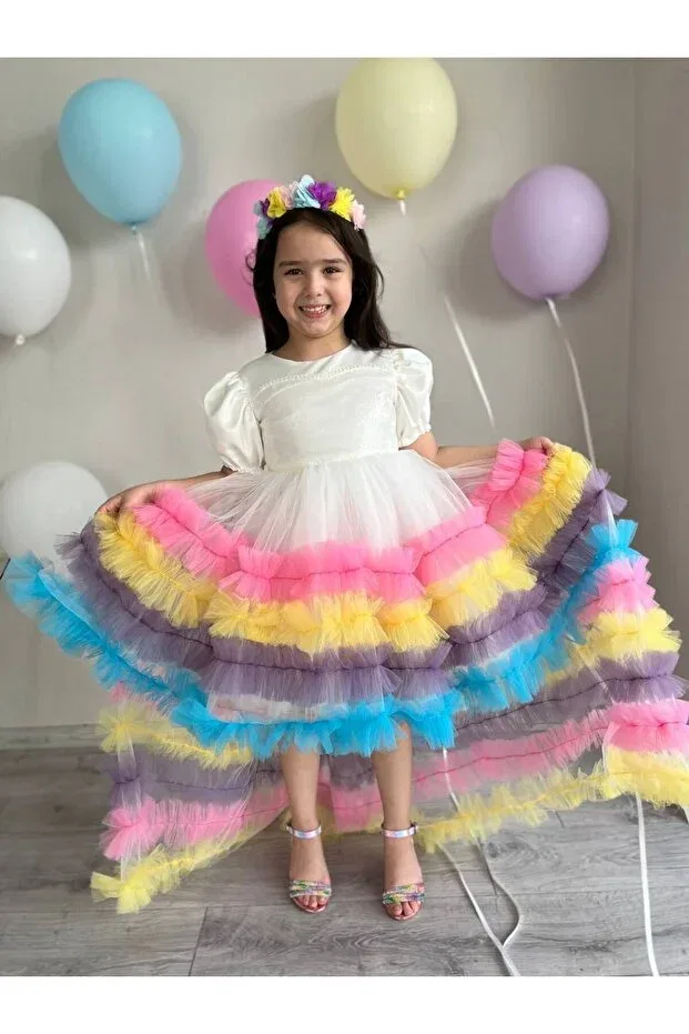 Детское платье для девочек с принтом Party Sare Çocuk Giyim, Multicolor