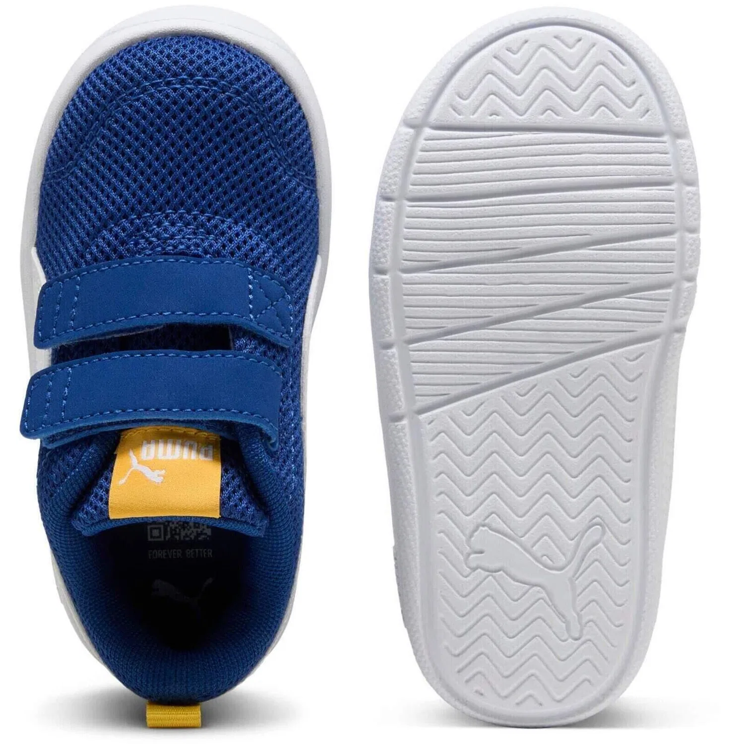 Детские кроссовки с сетчатым верхом Puma Courtflex V3 Mesh Inf Clyde Royal-puma W, Konigsblau Weiss Gelb — фото 2